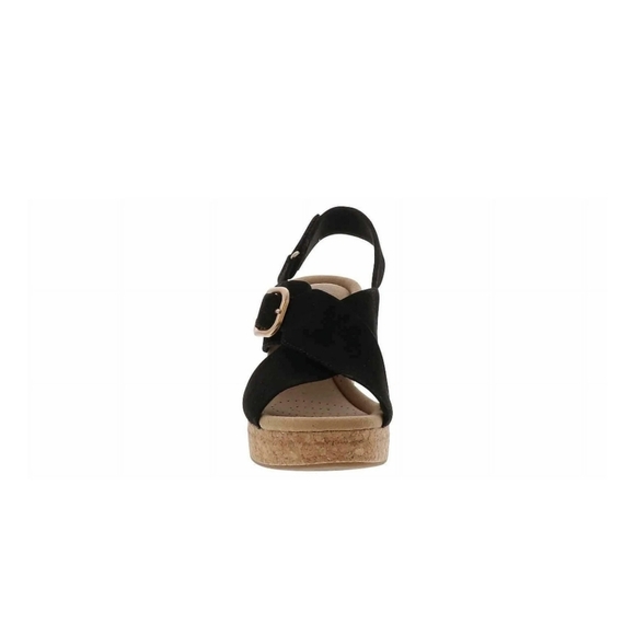 ✨️NIB✨️Clarks Giselle Dove Womens Black Wedge Sandals with Cork Heel SIZE 7.5W - Picture 5 of 10